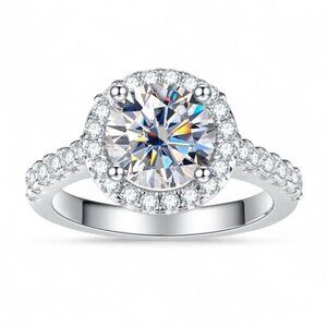✨ 1CT Diamond Simulant & Moissanite Halo Engagement Ring – Size 7 S925 Silver ✨